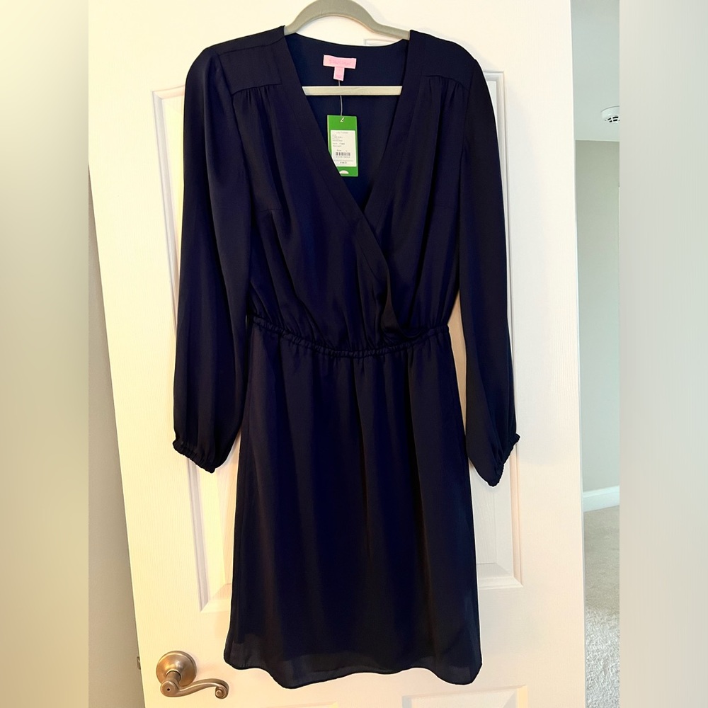 Lilly Pulitzer Whitaker Wrap Dress Navy Blue L